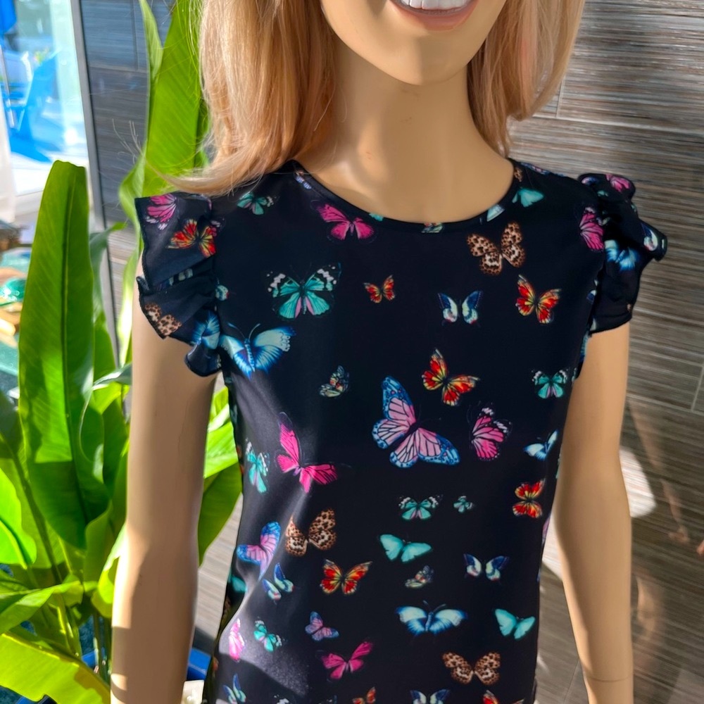 WDIRARA Butterfly Ruffle Cap Sleeve Women’s Blouse XS.